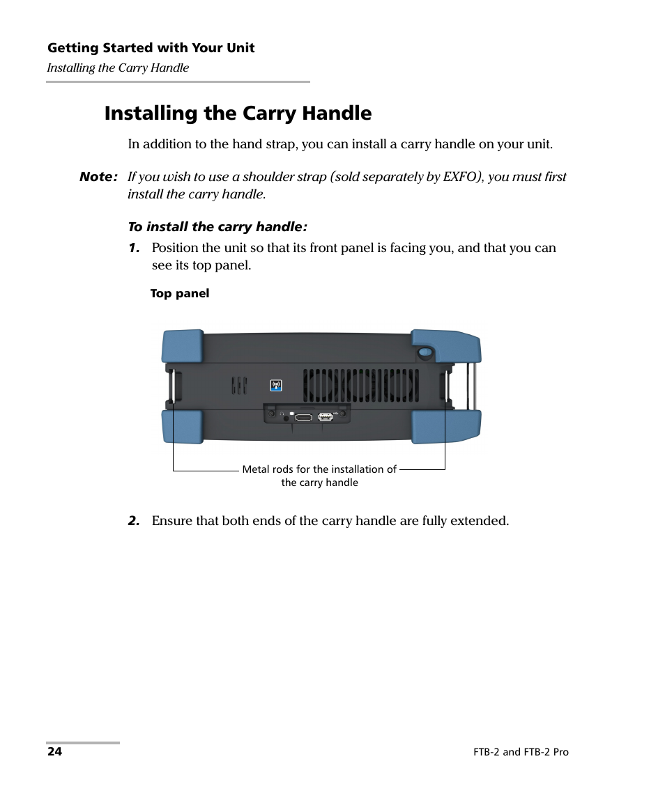 Installing the carry handle | EXFO FTB-2 User Manual | Page 34 / 443