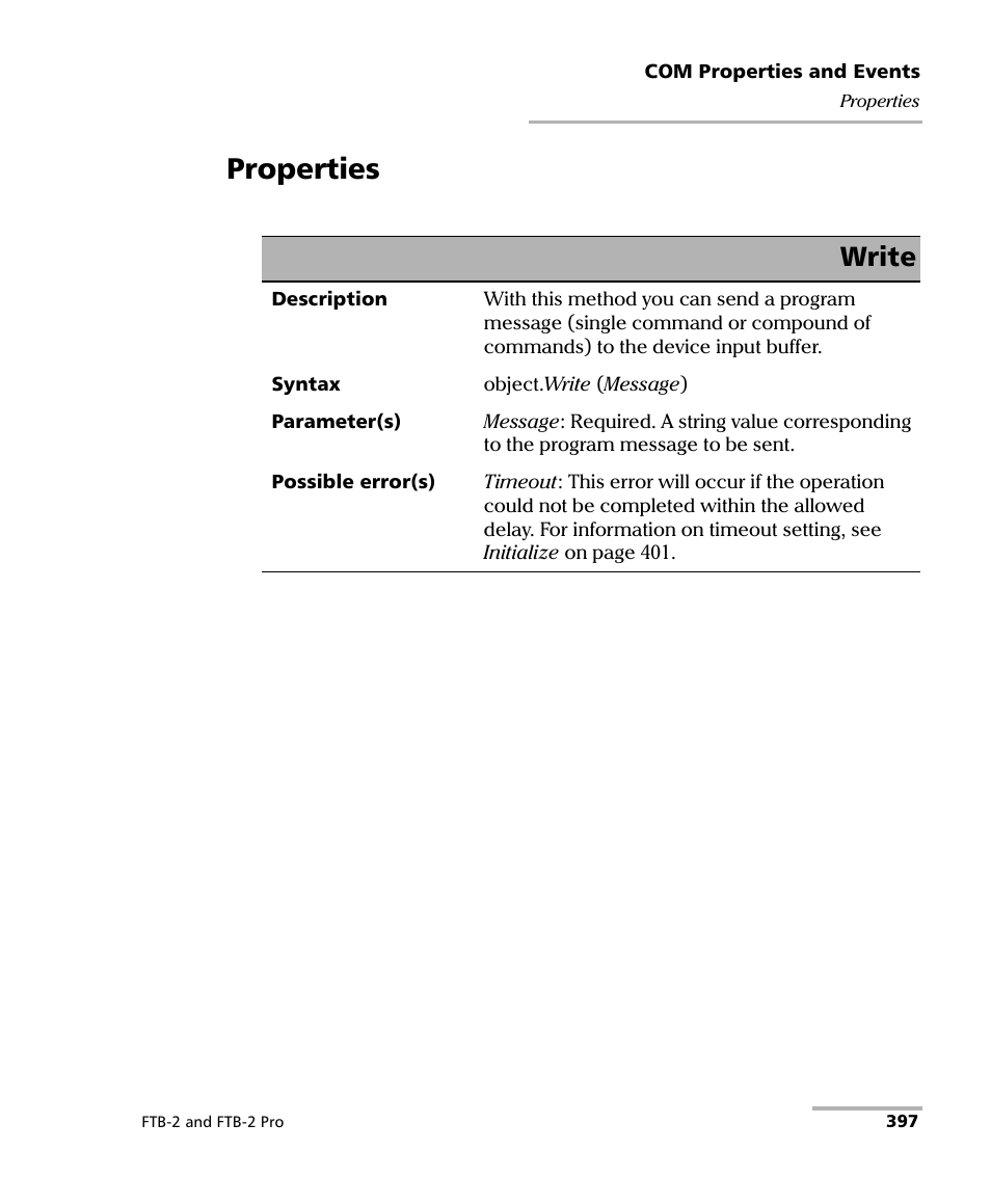 Properties, Write | EXFO FTB-2 User Manual | Page 407 / 443