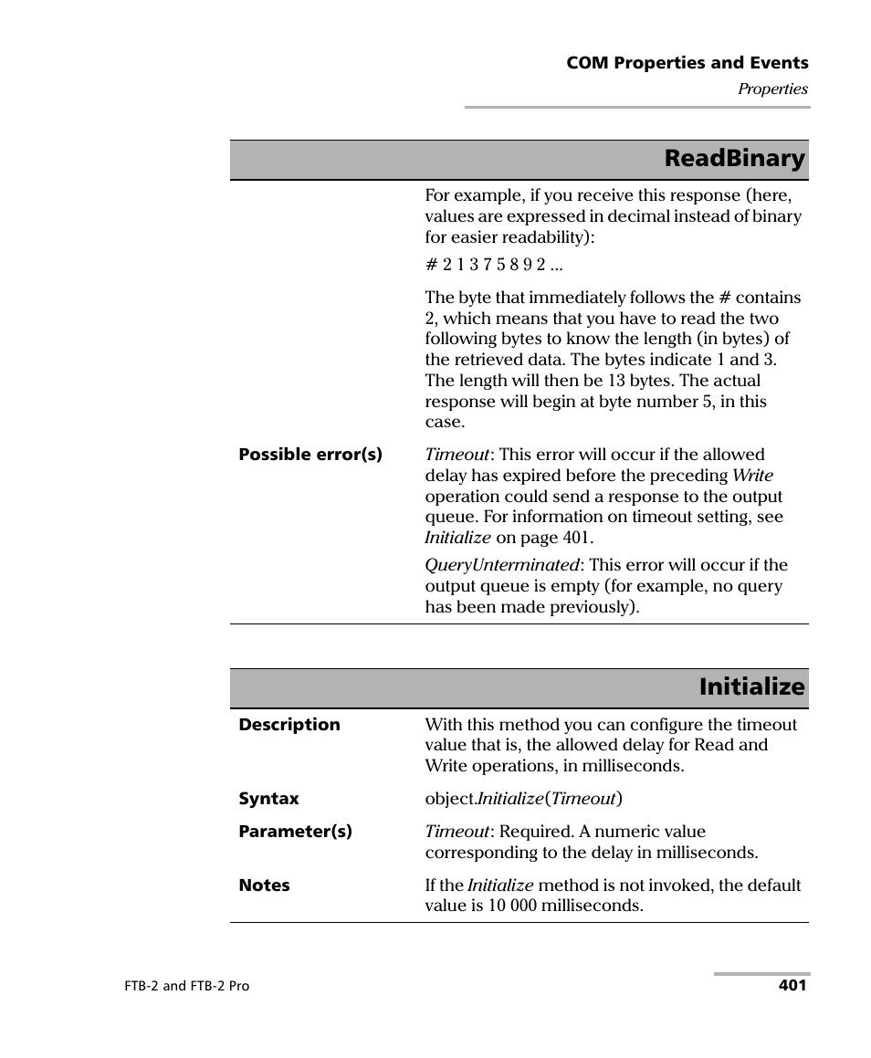 Initialize, Readbinary | EXFO FTB-2 User Manual | Page 411 / 443