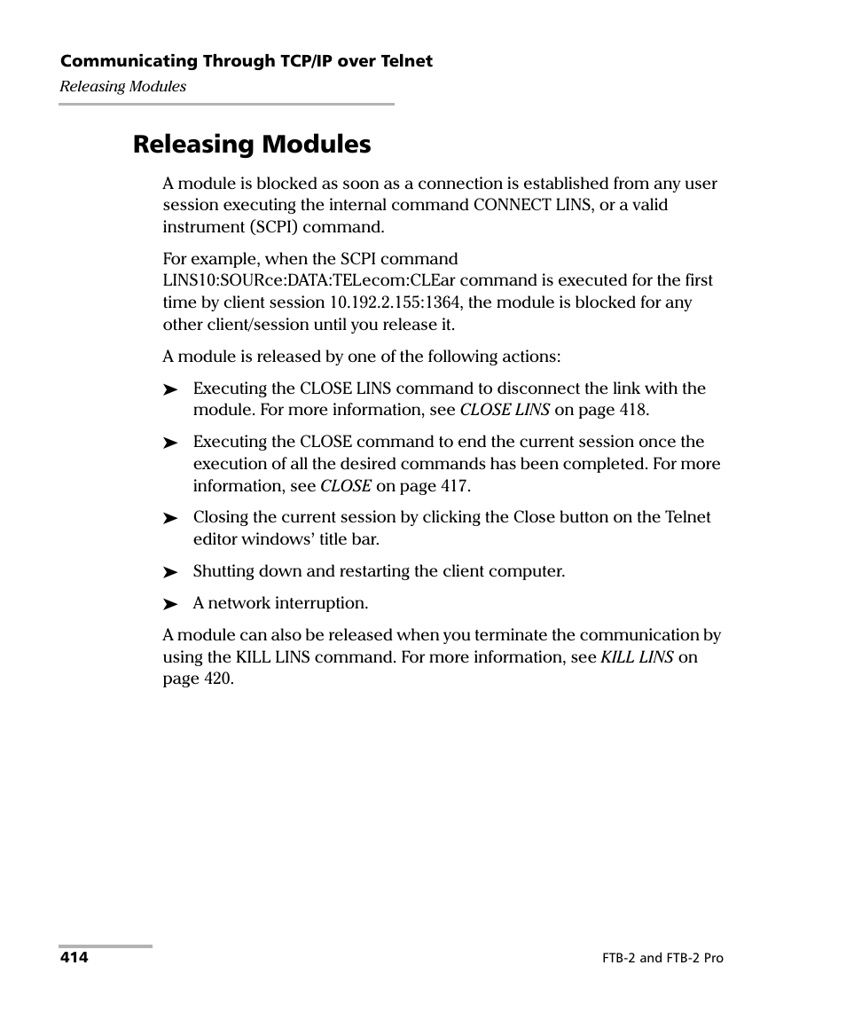 Releasing modules | EXFO FTB-2 User Manual | Page 424 / 443