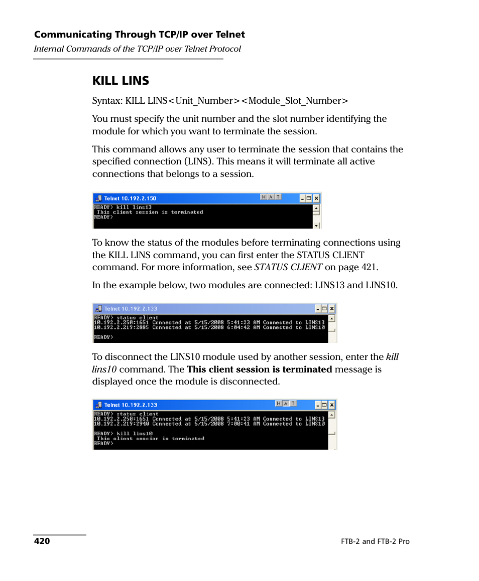 Kill lins | EXFO FTB-2 User Manual | Page 430 / 443