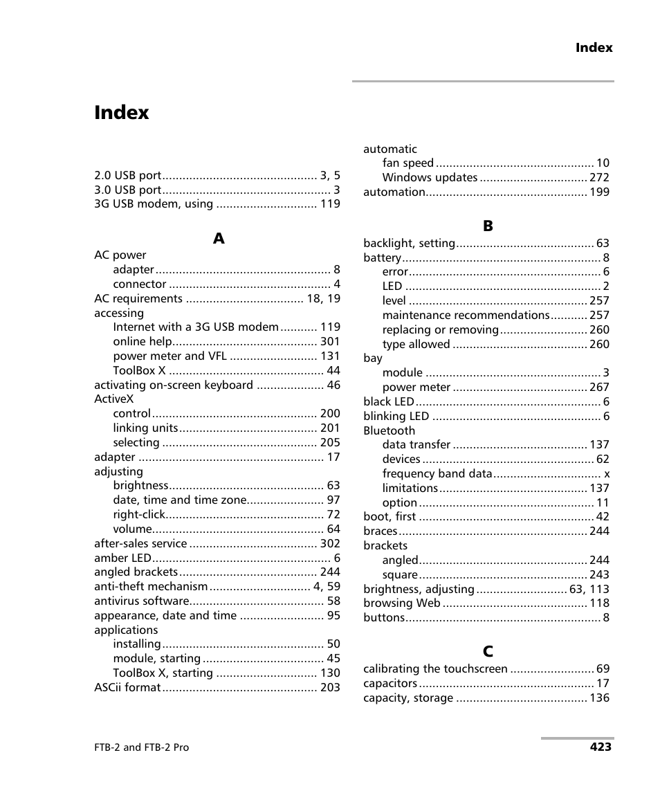 Index | EXFO FTB-2 User Manual | Page 433 / 443