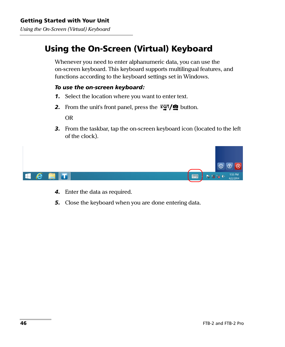 Using the on-screen (virtual) keyboard | EXFO FTB-2 User Manual | Page 56 / 443