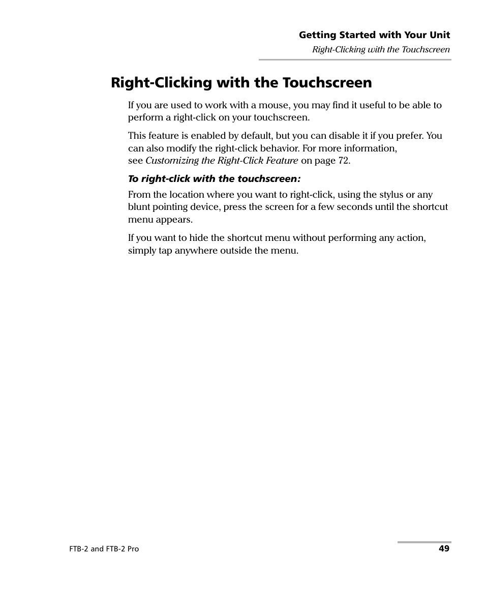 Right-clicking with the touchscreen | EXFO FTB-2 User Manual | Page 59 / 443