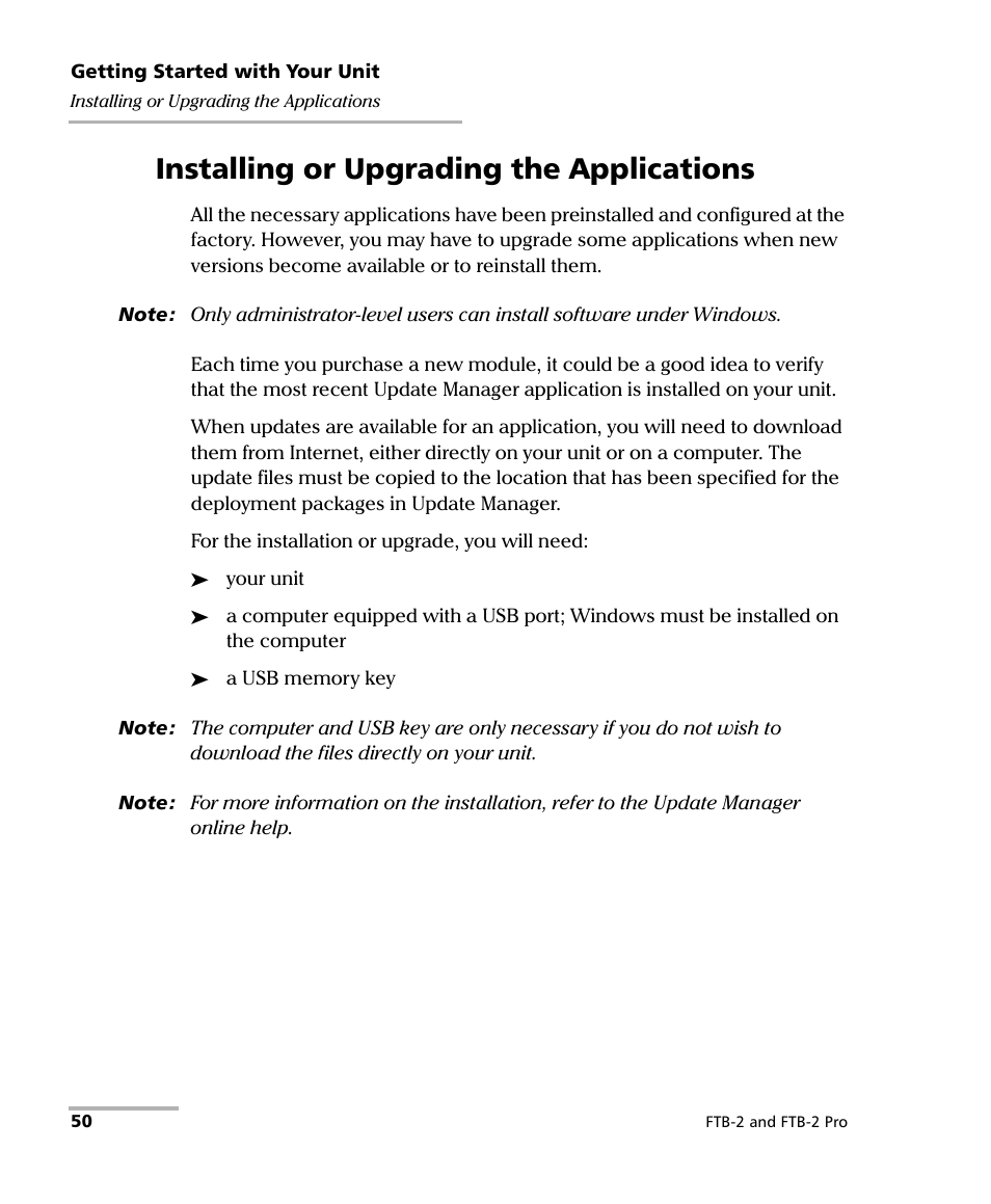Installing or upgrading the applications | EXFO FTB-2 User Manual | Page 60 / 443