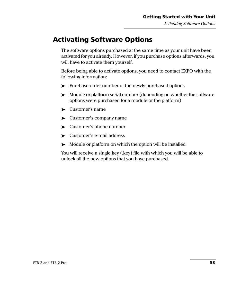 Activating software options | EXFO FTB-2 User Manual | Page 63 / 443