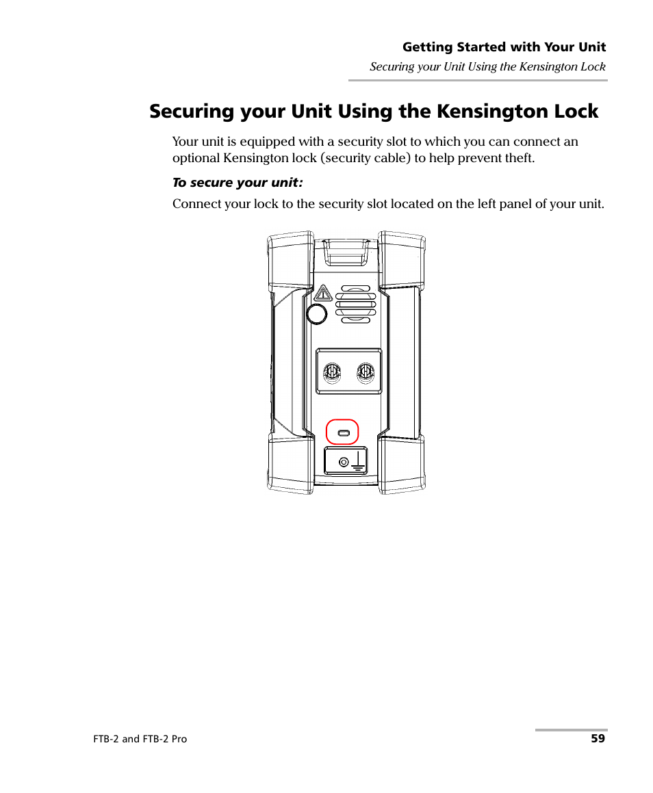 Securing your unit using the kensington lock | EXFO FTB-2 User Manual | Page 69 / 443