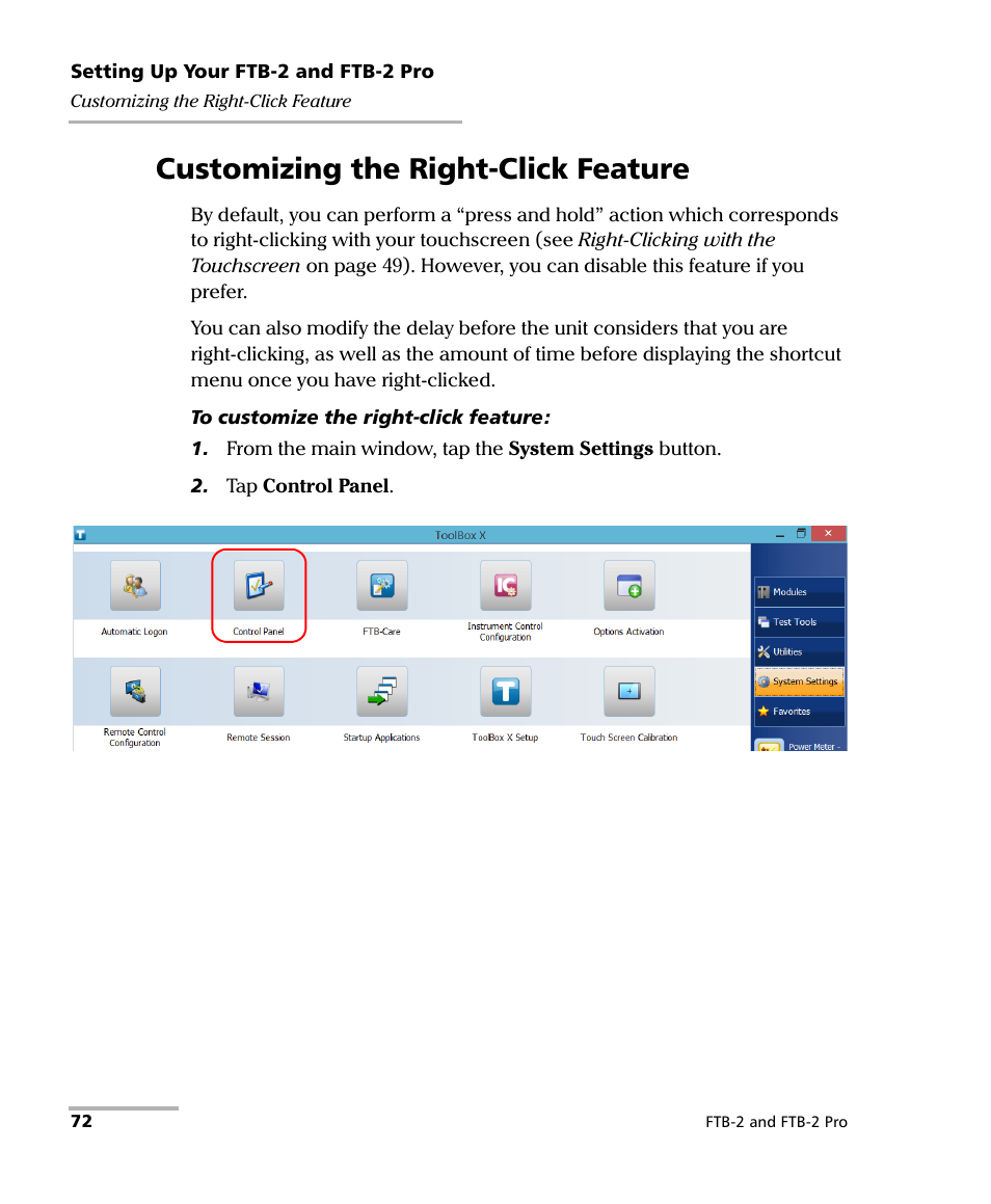 Customizing the right-click feature | EXFO FTB-2 User Manual | Page 82 / 443