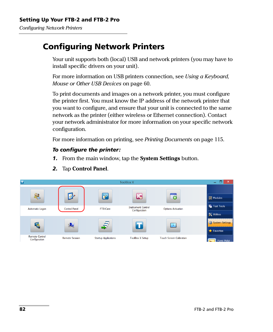 Configuring network printers | EXFO FTB-2 User Manual | Page 92 / 443