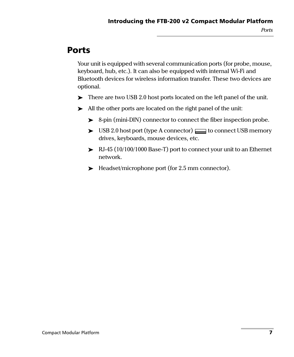 Ports | EXFO FTB-200 v2 Compact Modular Platform User Manual | Page 17 / 222