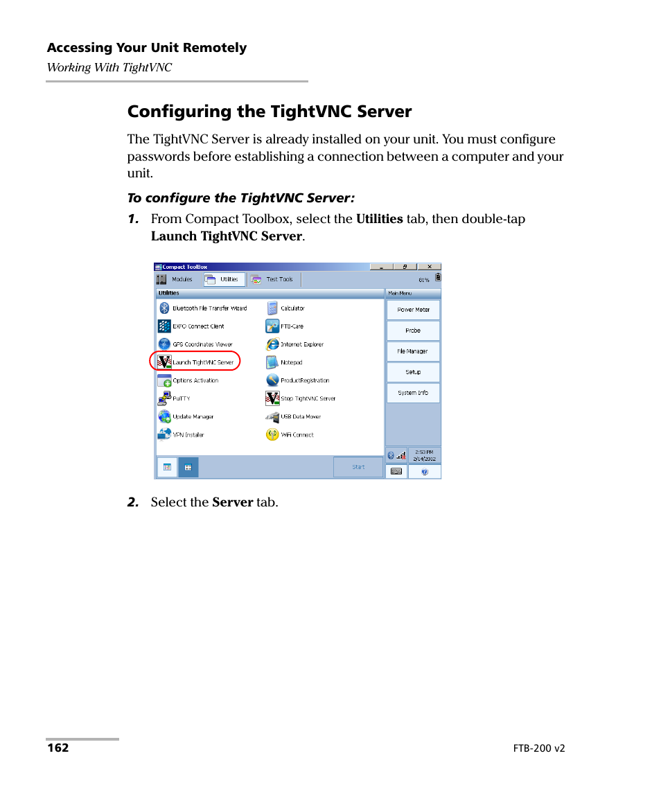 Configuring the tightvnc server | EXFO FTB-200 v2 Compact Modular Platform User Manual | Page 172 / 222