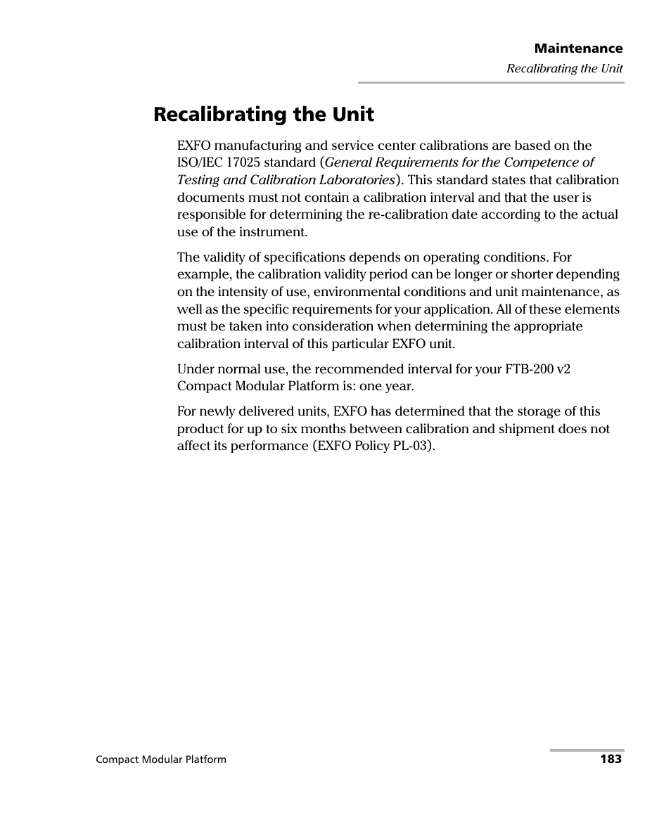 Recalibrating the unit | EXFO FTB-200 v2 Compact Modular Platform User Manual | Page 193 / 222