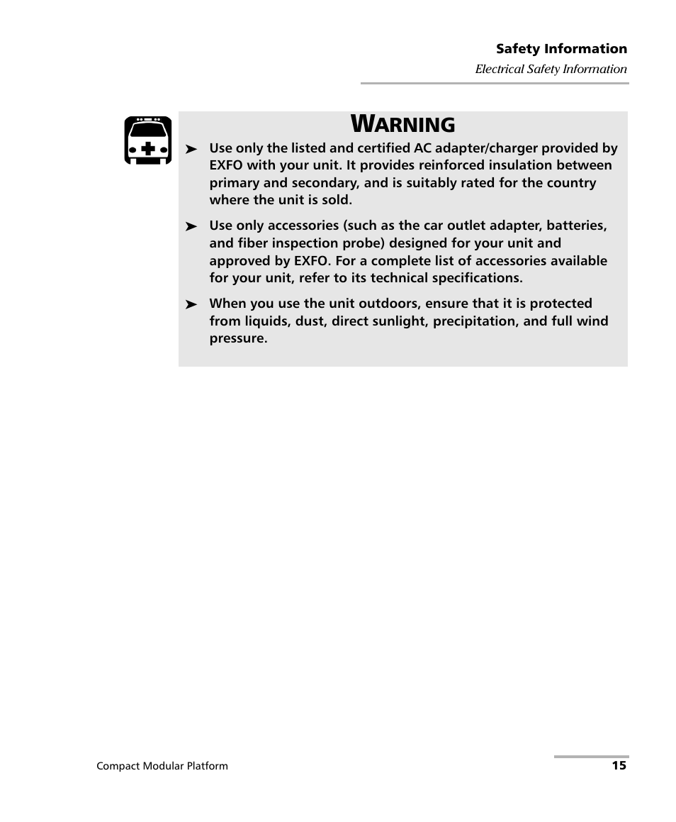 Arning | EXFO FTB-200 v2 Compact Modular Platform User Manual | Page 25 / 222