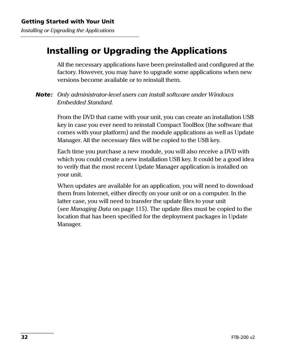 Installing or upgrading the applications | EXFO FTB-200 v2 Compact Modular Platform User Manual | Page 42 / 222