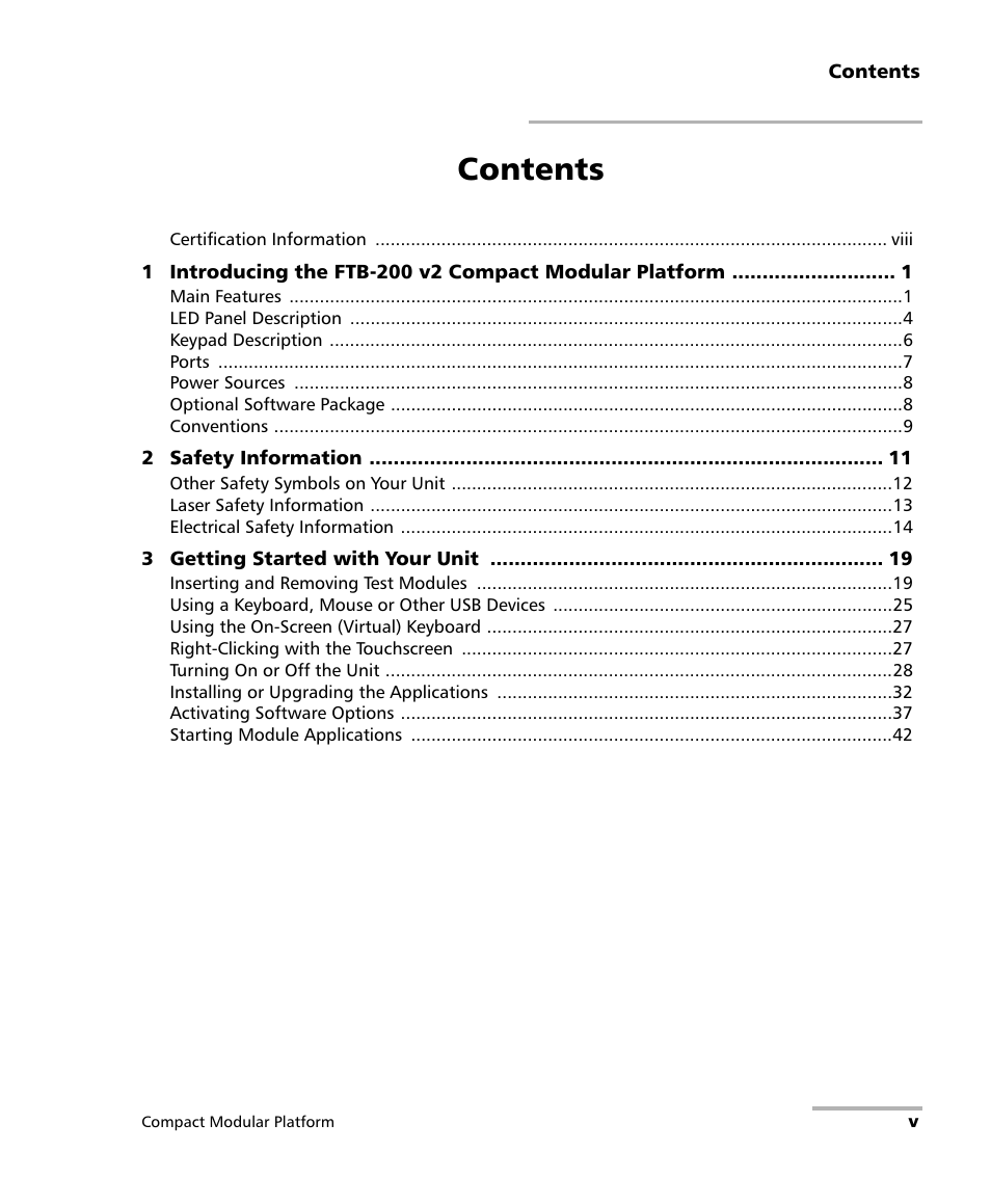 EXFO FTB-200 v2 Compact Modular Platform User Manual | Page 5 / 222