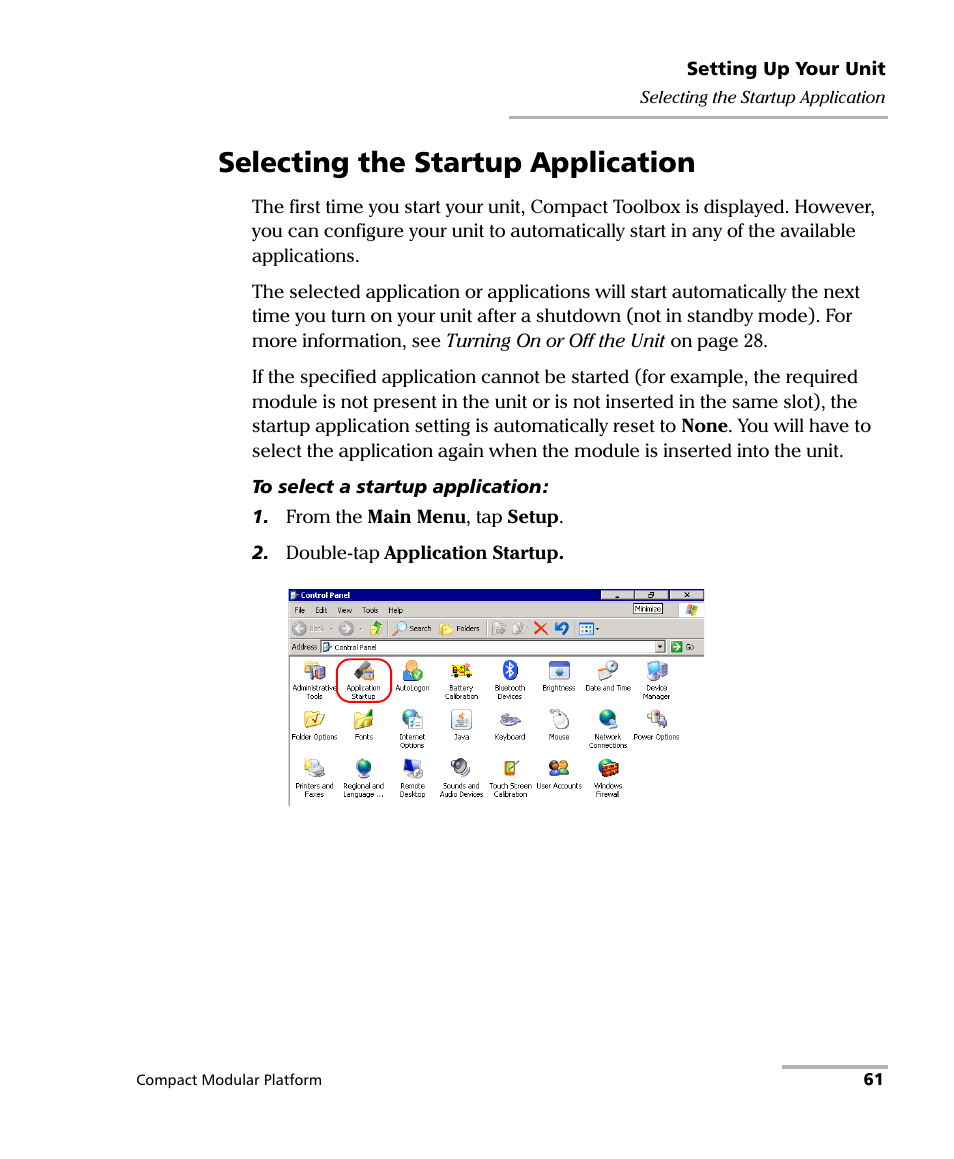 Selecting the startup application | EXFO FTB-200 v2 Compact Modular Platform User Manual | Page 71 / 222