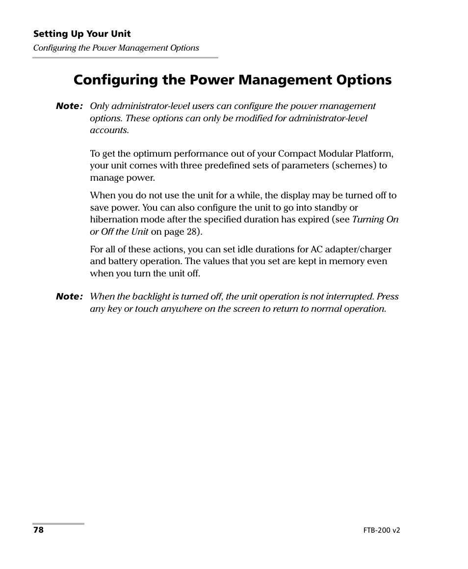 Configuring the power management options | EXFO FTB-200 v2 Compact Modular Platform User Manual | Page 88 / 222