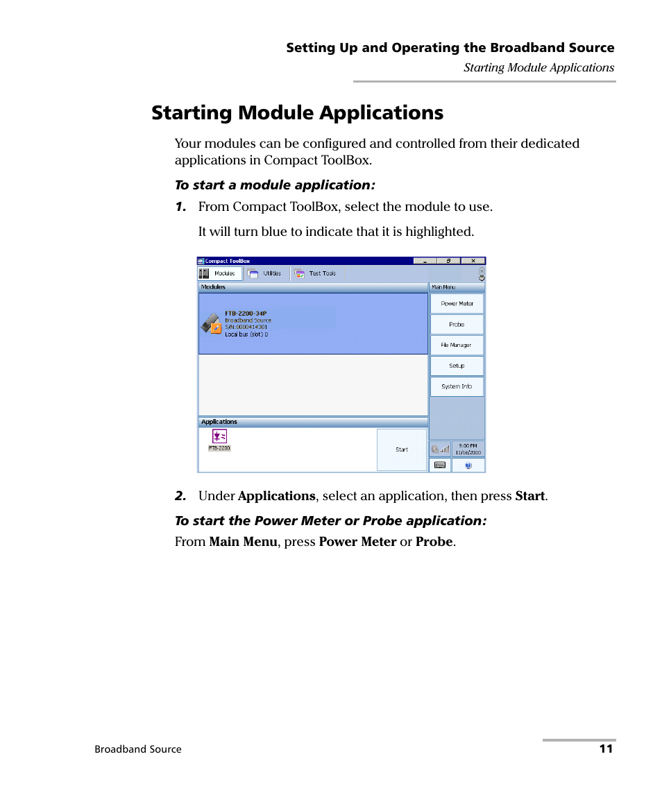 Starting module applications | EXFO FTB-2200 for FTB-200 v2 User Manual | Page 15 / 41