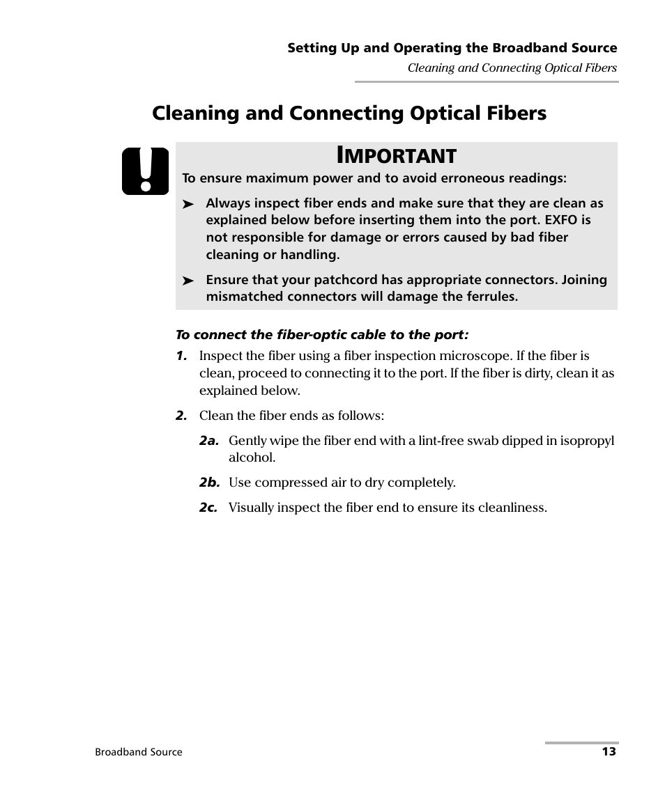 Cleaning and connecting optical fibers, Mportant | EXFO FTB-2200 for FTB-200 v2 User Manual | Page 17 / 41