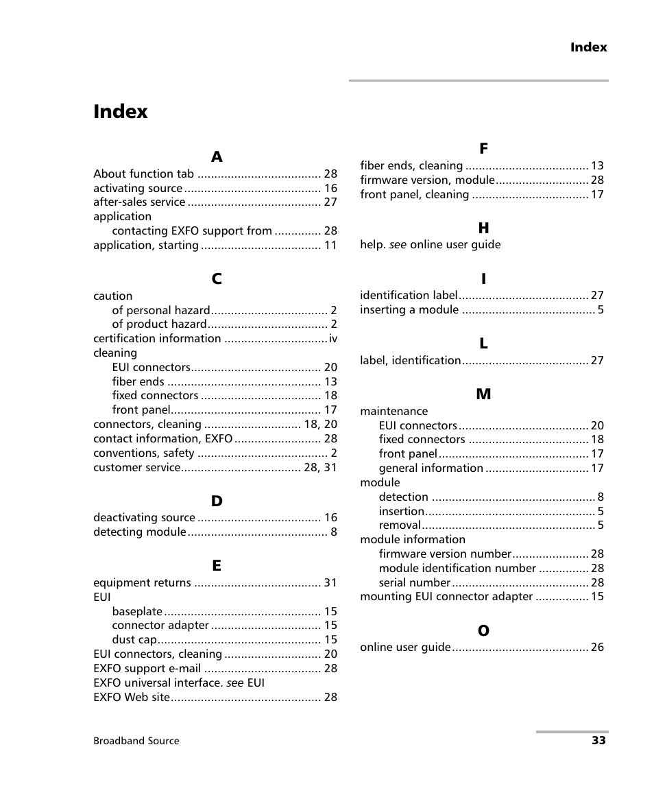 Index | EXFO FTB-2200 for FTB-200 v2 User Manual | Page 37 / 41