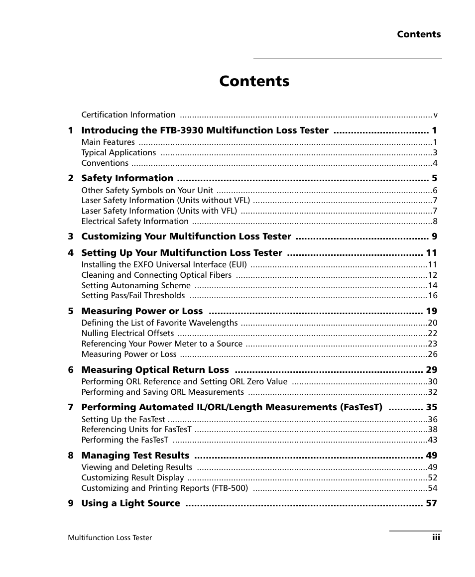 EXFO FTB-3930 MultiTest User Manual | Page 3 / 101