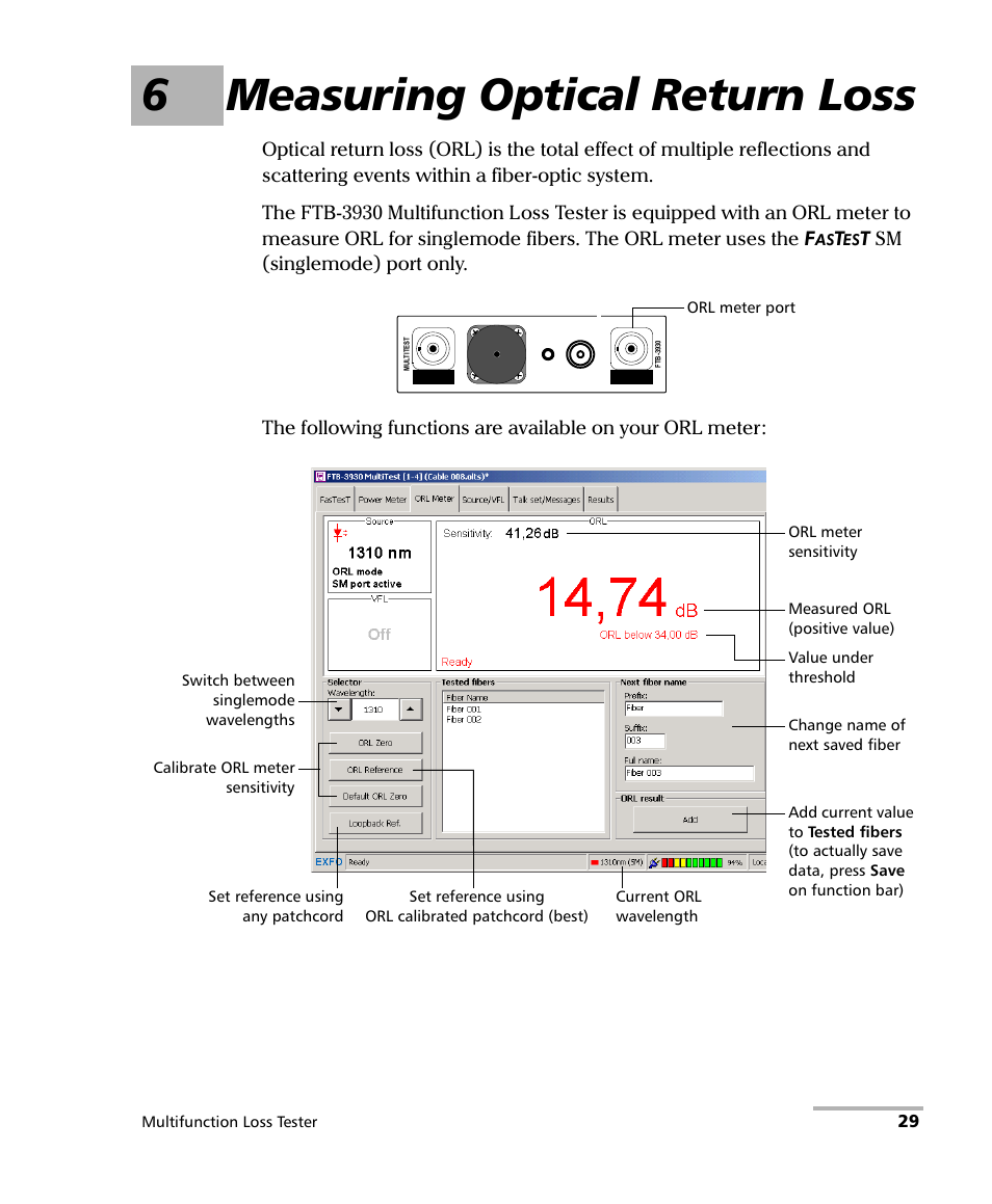 6 measuring optical return loss, 6measuring optical return loss | EXFO FTB-3930 MultiTest User Manual | Page 35 / 101