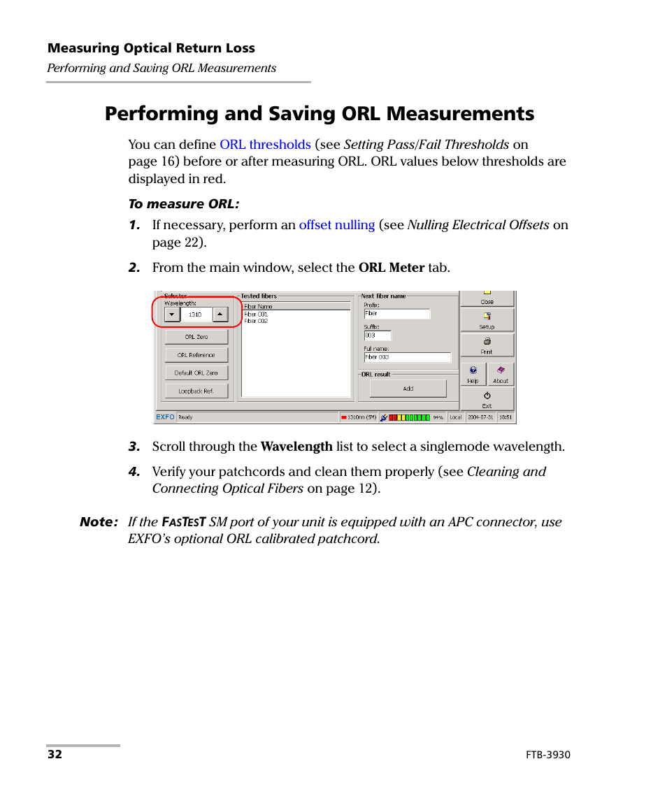 Performing and saving orl measurements, Measure | EXFO FTB-3930 MultiTest User Manual | Page 38 / 101