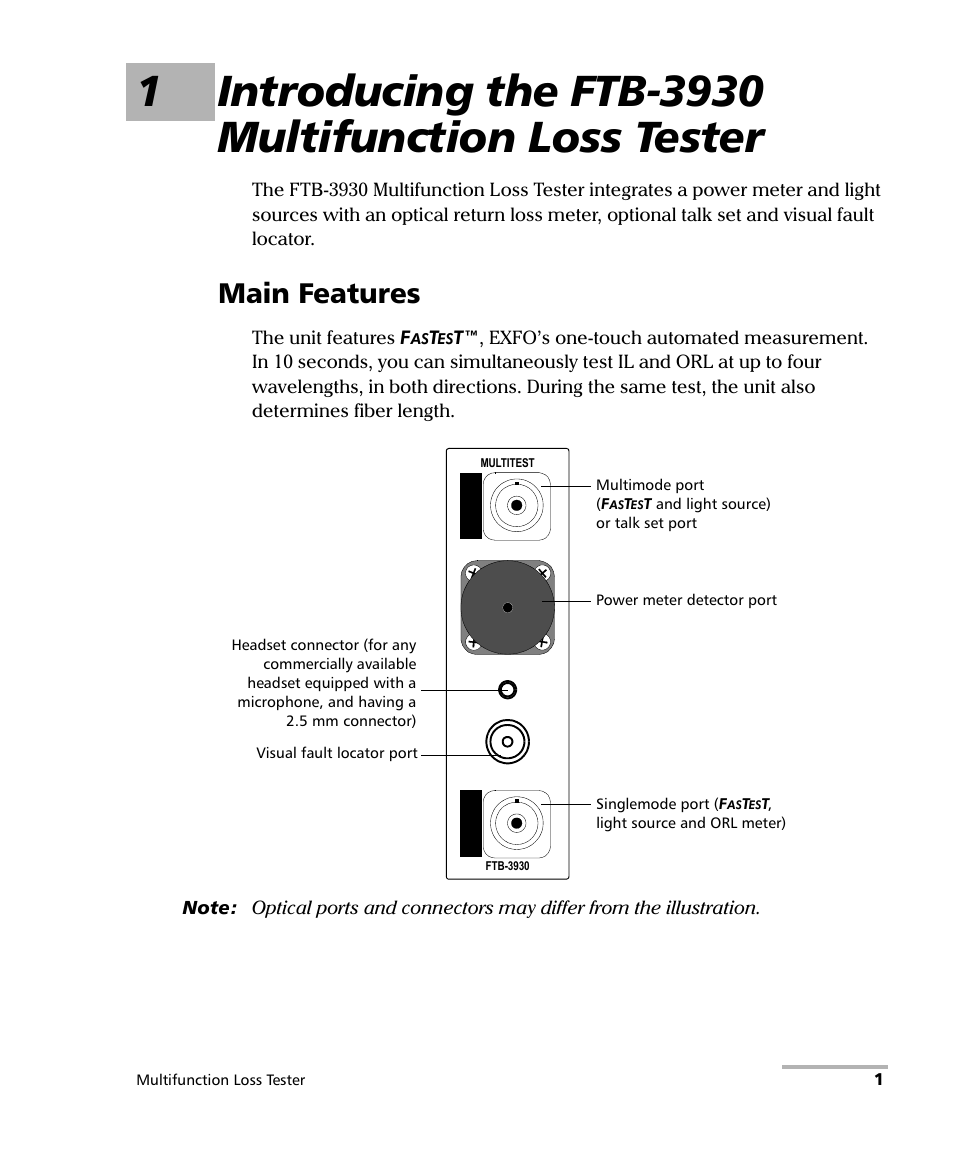 Main features | EXFO FTB-3930 MultiTest User Manual | Page 7 / 101