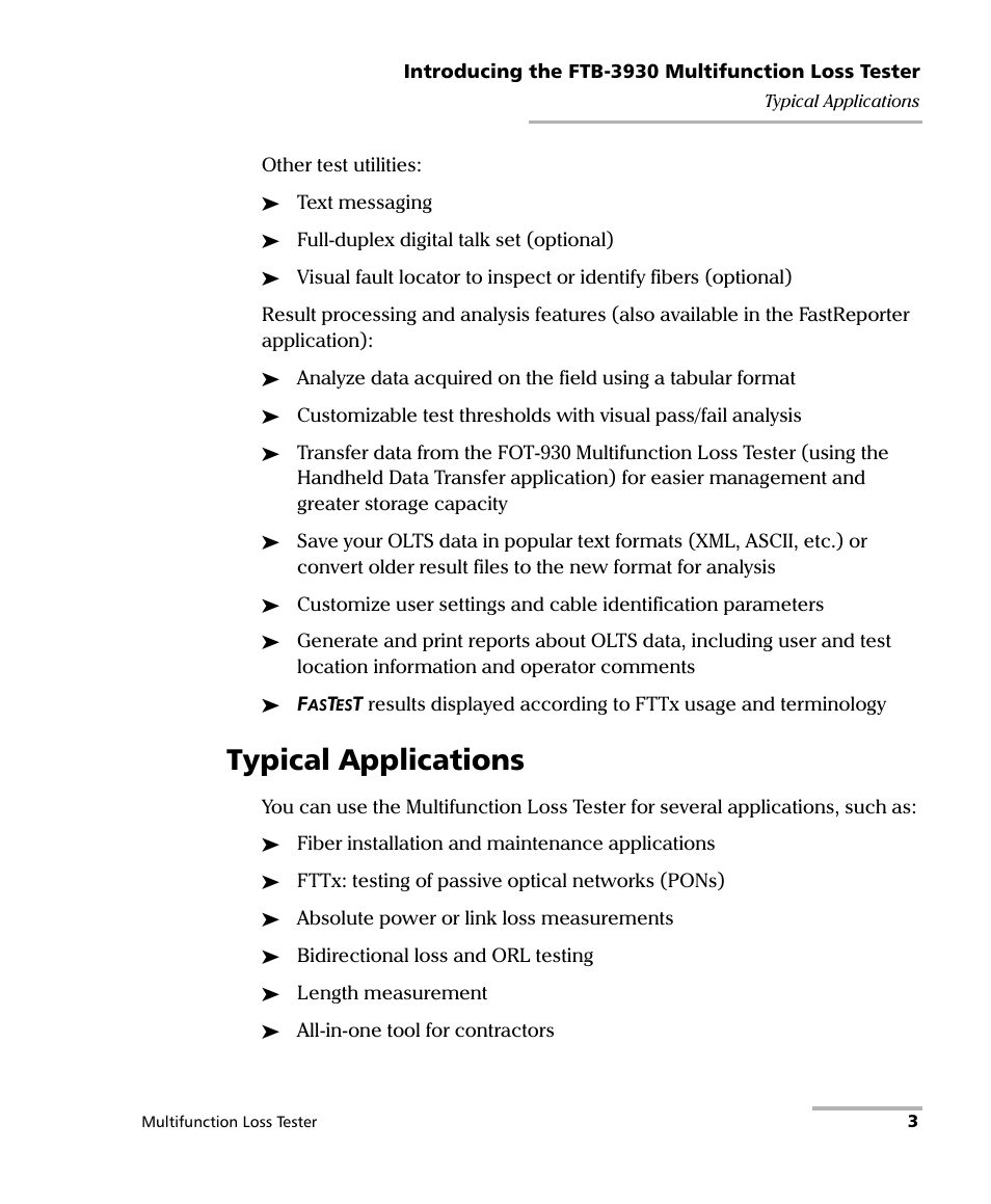 Typical applications | EXFO FTB-3930 MultiTest User Manual | Page 9 / 101