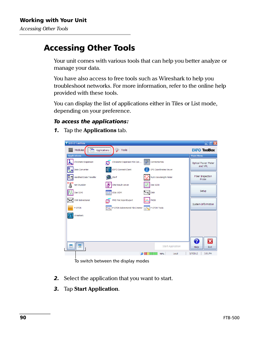 Accessing other tools | EXFO FTB-500 (Window XP) User Manual | Page 100 / 405