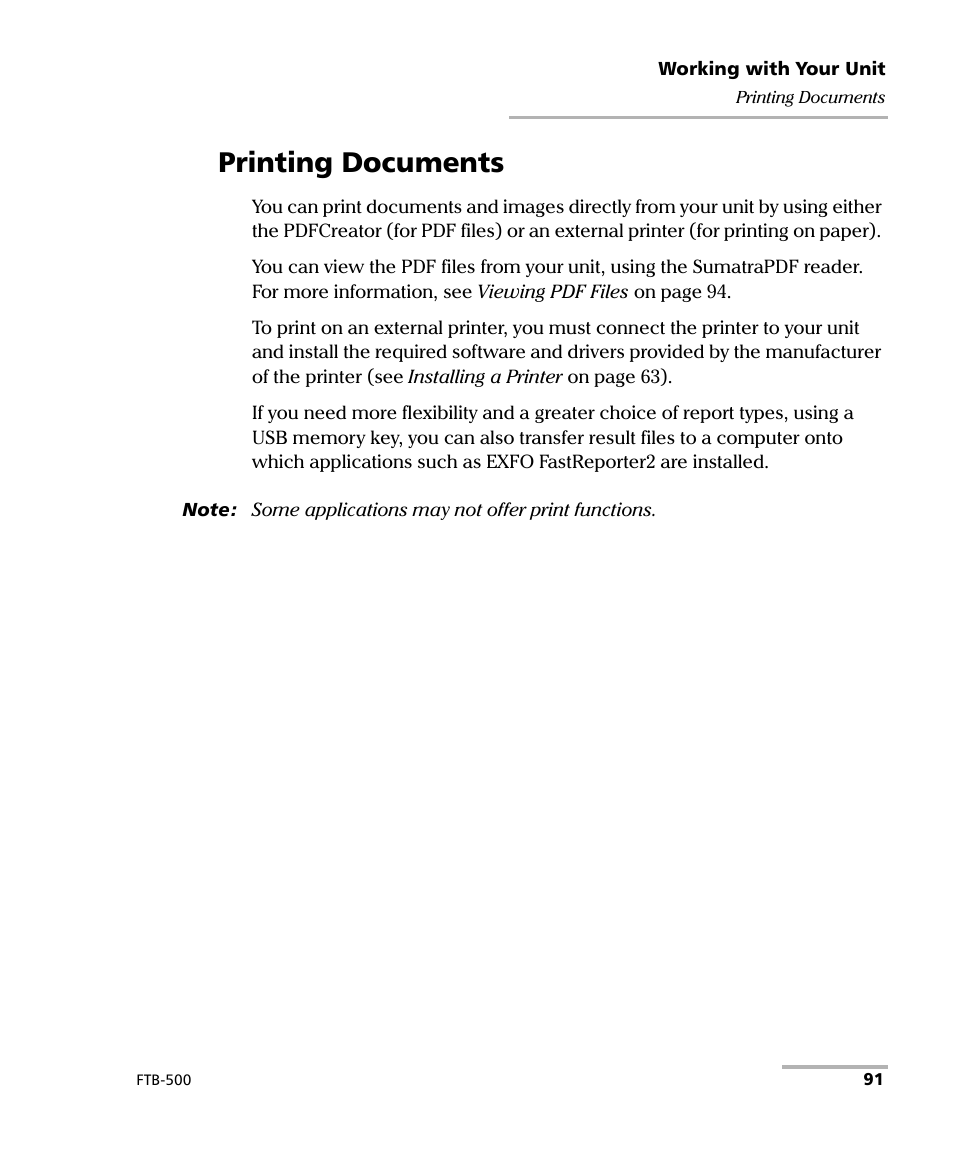 Printing documents | EXFO FTB-500 (Window XP) User Manual | Page 101 / 405