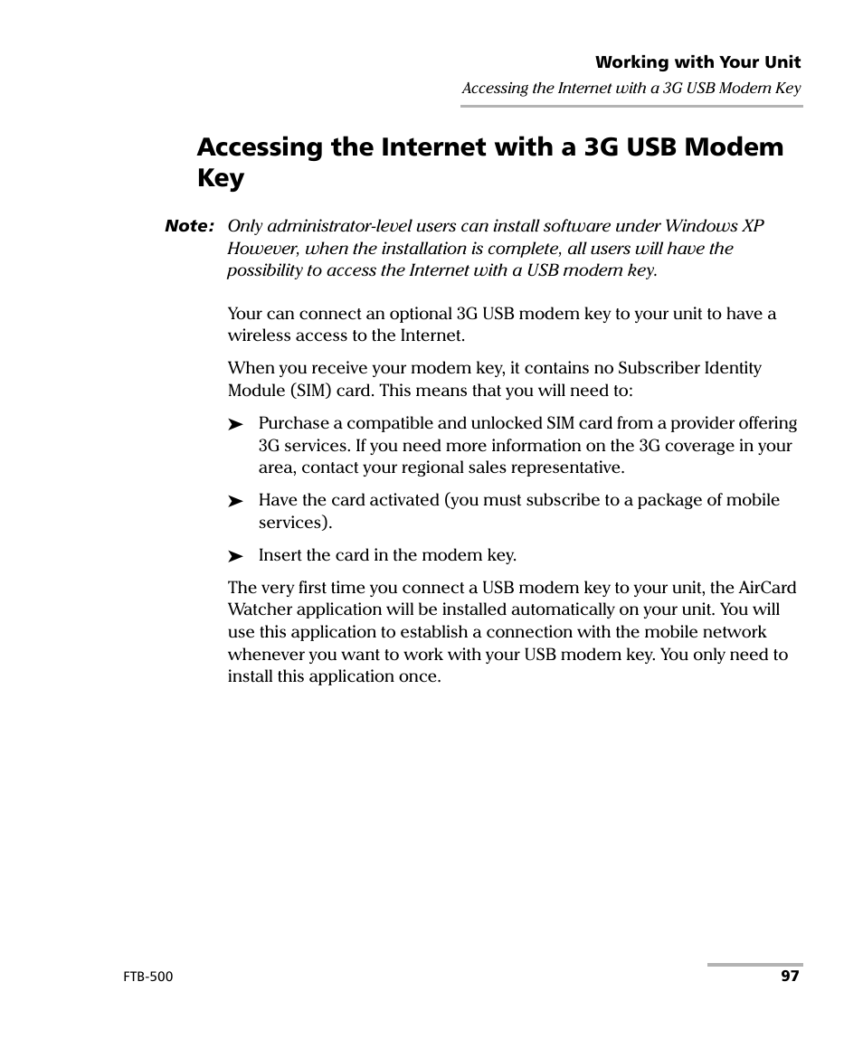 Accessing the internet with a 3g usb modem key | EXFO FTB-500 (Window XP) User Manual | Page 107 / 405
