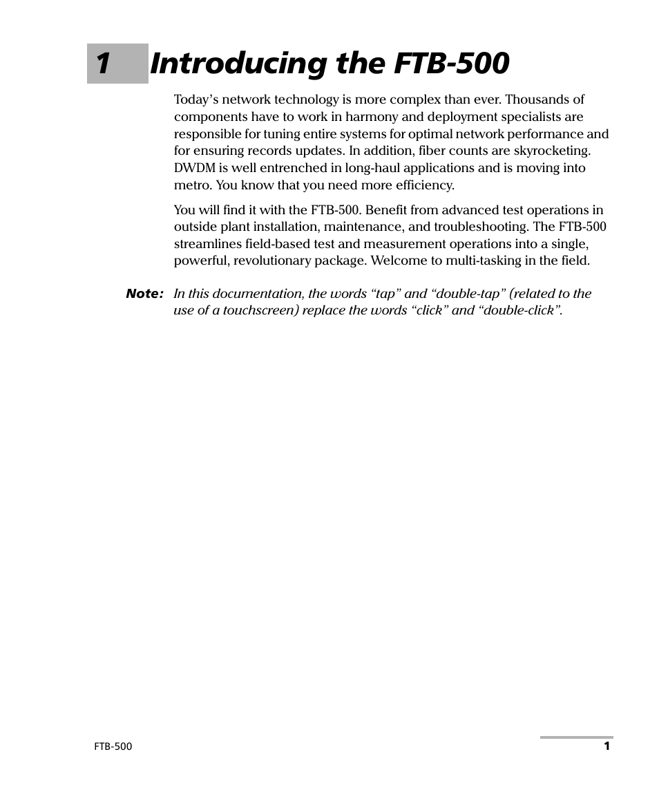 1 introducing the ftb-500, 1introducing the ftb-500 | EXFO FTB-500 (Window XP) User Manual | Page 11 / 405
