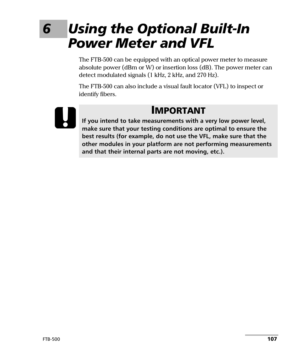 6 using the optional built-in power meter and vfl, 6using the optional built-in power meter and vfl | EXFO FTB-500 (Window XP) User Manual | Page 117 / 405