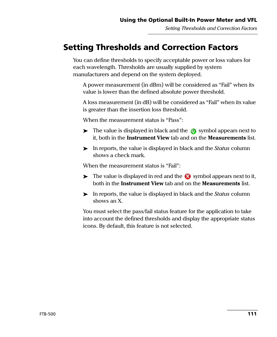 Setting thresholds and correction factors | EXFO FTB-500 (Window XP) User Manual | Page 121 / 405