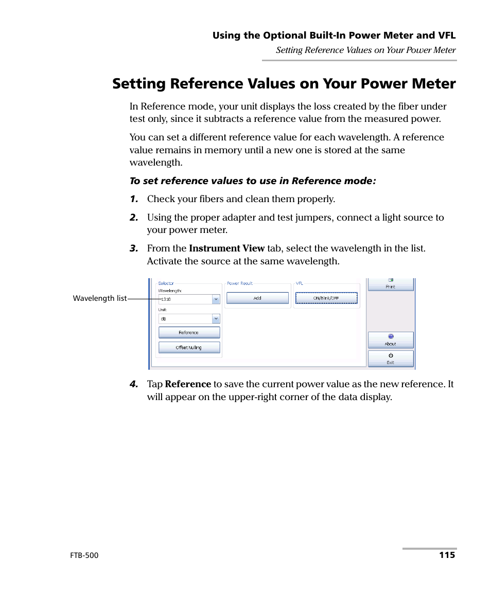 Setting reference values on your power meter | EXFO FTB-500 (Window XP) User Manual | Page 125 / 405