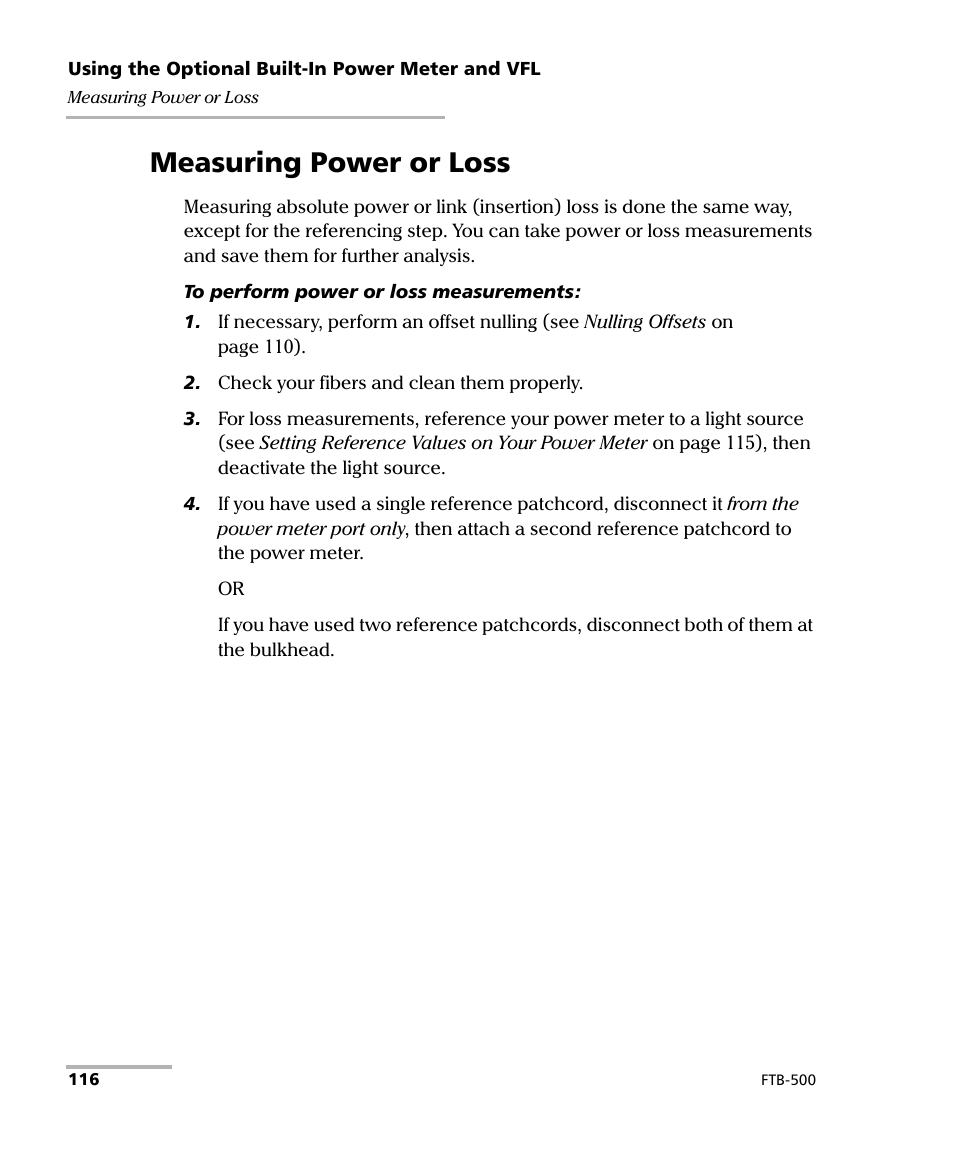 Measuring power or loss | EXFO FTB-500 (Window XP) User Manual | Page 126 / 405