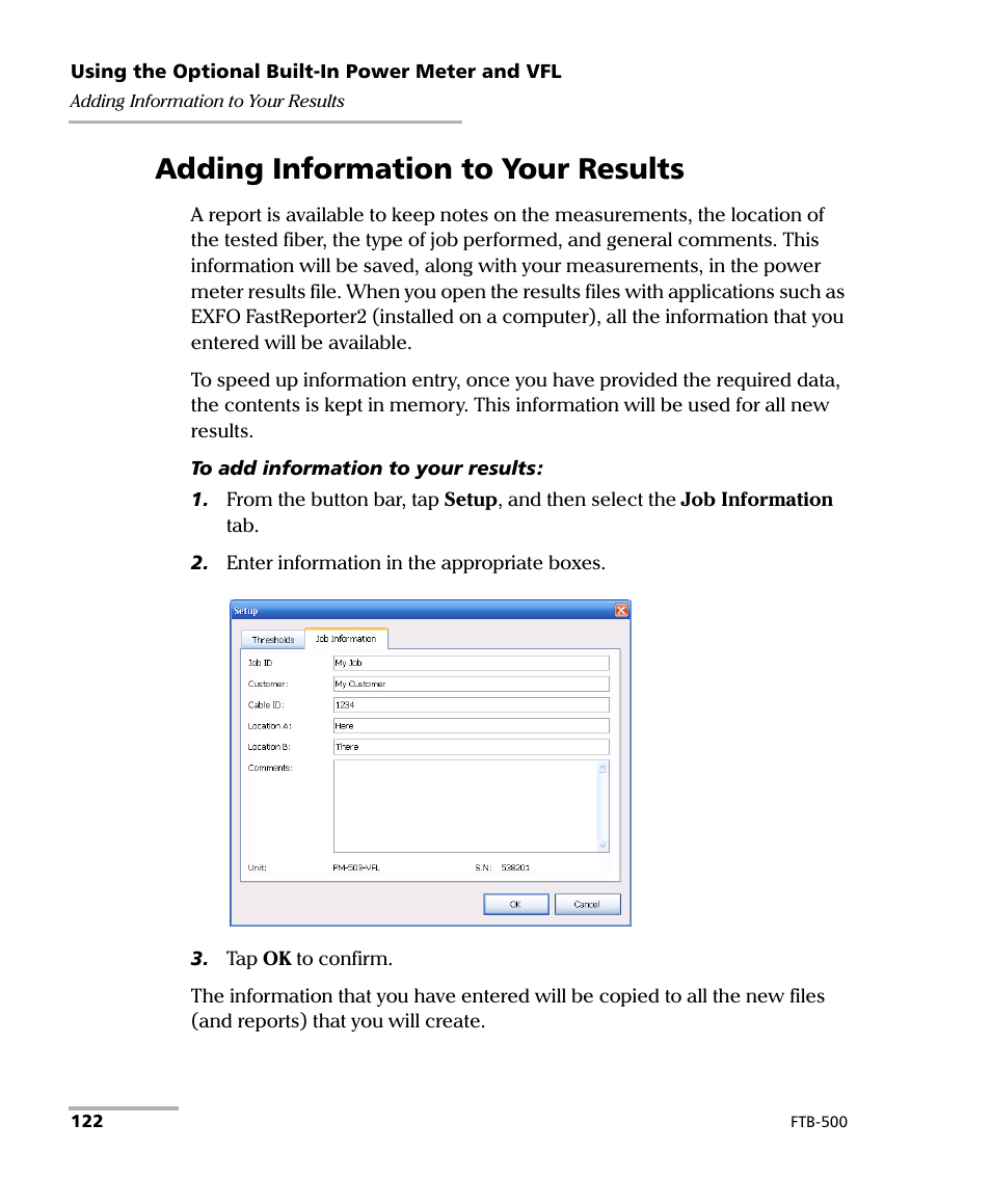 Adding information to your results | EXFO FTB-500 (Window XP) User Manual | Page 132 / 405