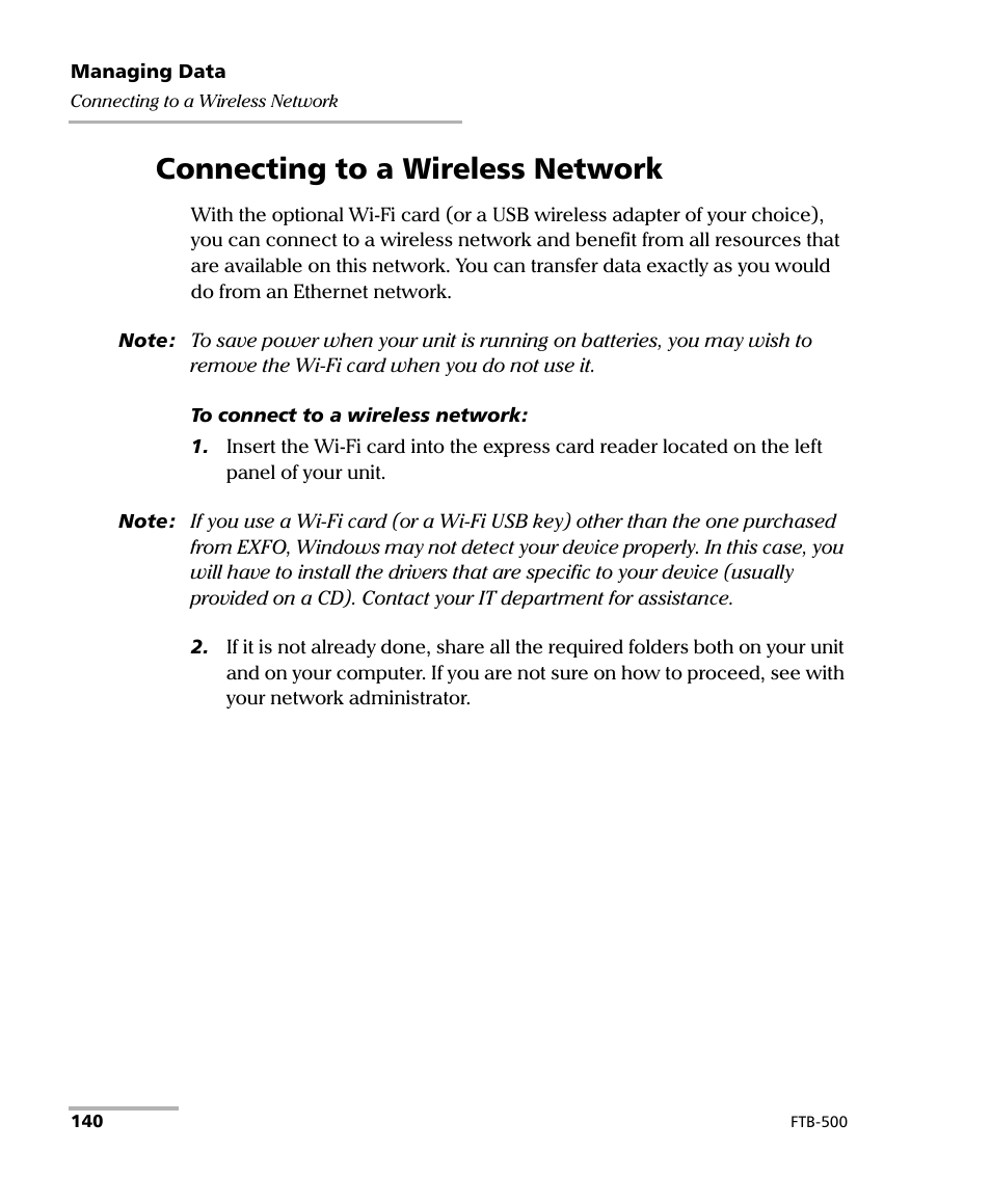 Connecting to a wireless network | EXFO FTB-500 (Window XP) User Manual | Page 150 / 405
