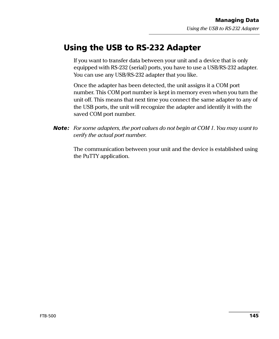 Using the usb to rs-232 adapter | EXFO FTB-500 (Window XP) User Manual | Page 155 / 405