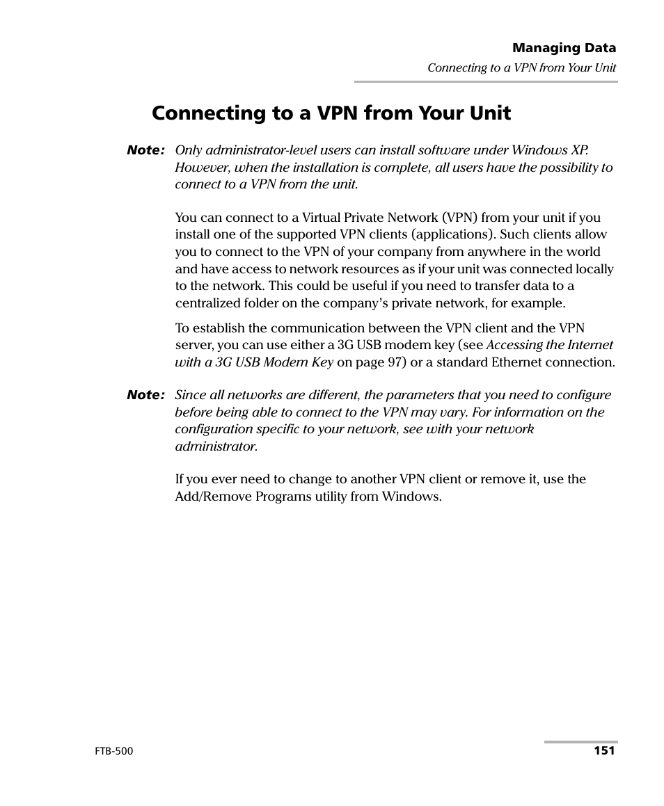 Connecting to a vpn from your unit | EXFO FTB-500 (Window XP) User Manual | Page 161 / 405