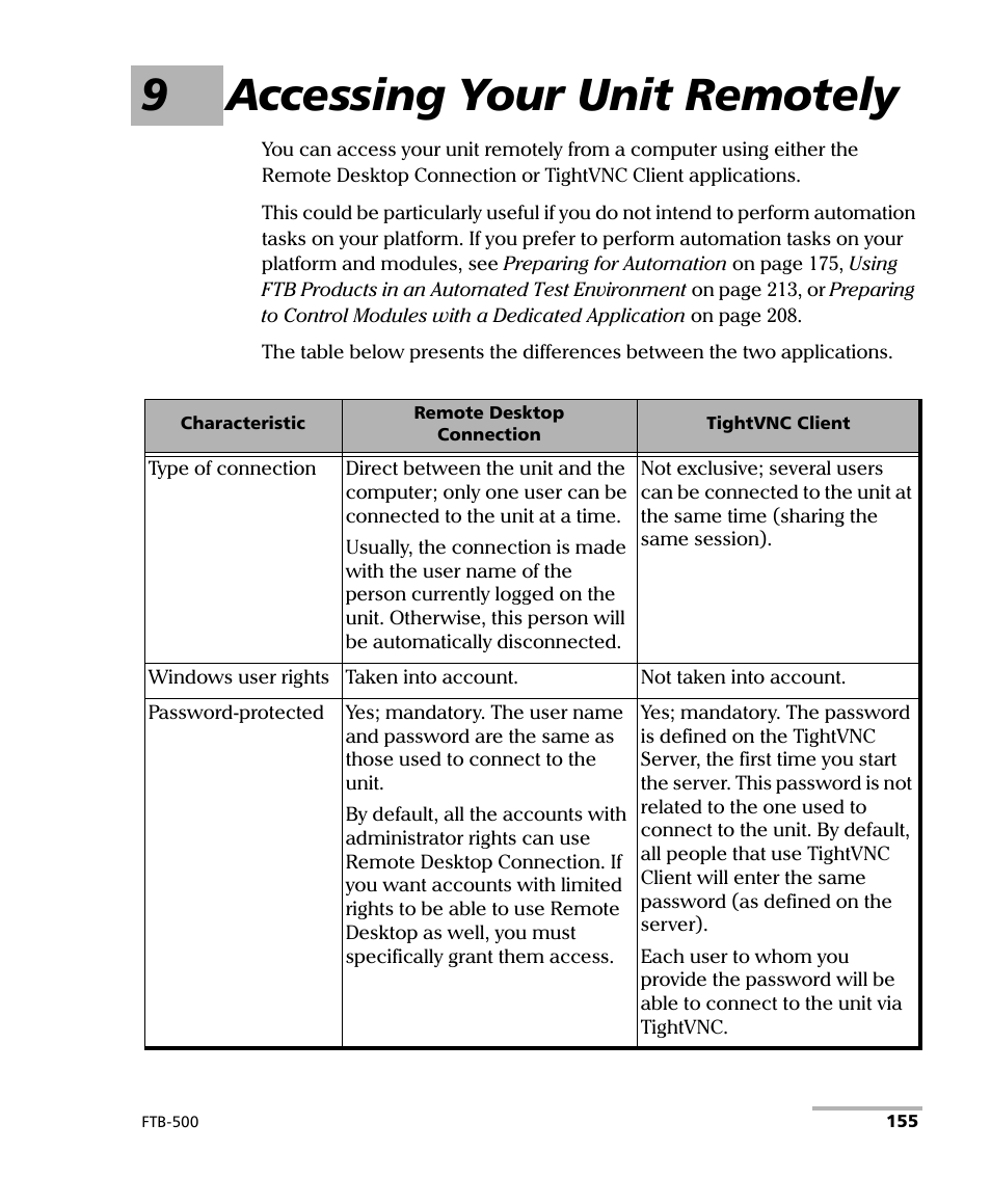 9 accessing your unit remotely, 9accessing your unit remotely | EXFO FTB-500 (Window XP) User Manual | Page 165 / 405
