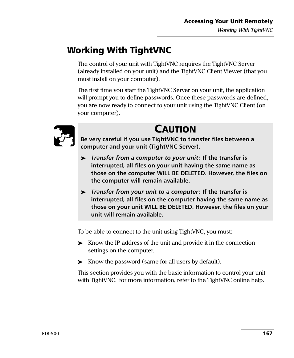 Working with tightvnc, Aution | EXFO FTB-500 (Window XP) User Manual | Page 177 / 405