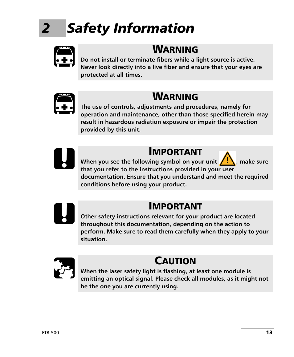 2 safety information, 2safety information | EXFO FTB-500 (Window XP) User Manual | Page 23 / 405