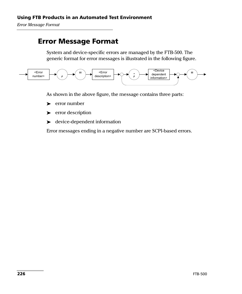 Error message format | EXFO FTB-500 (Window XP) User Manual | Page 236 / 405