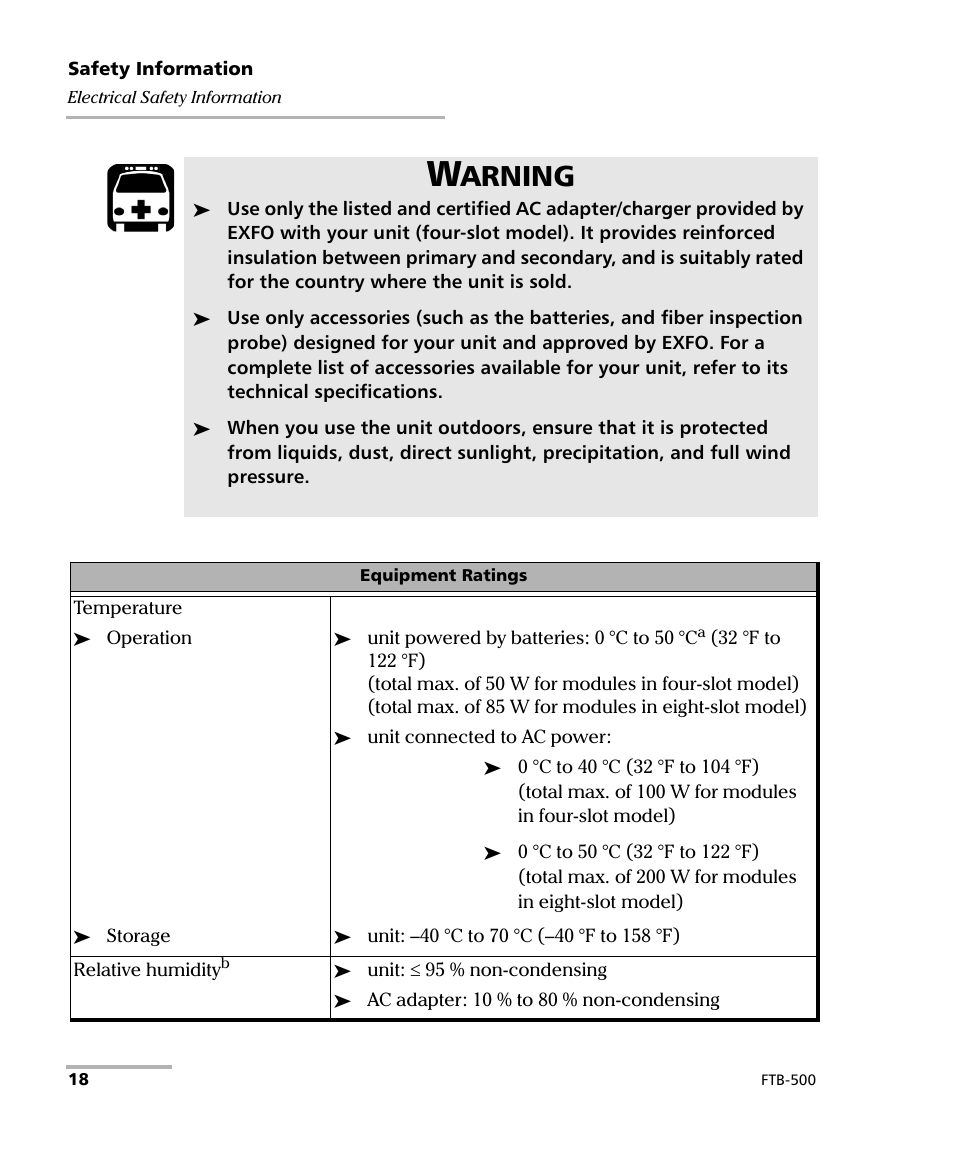 Arning | EXFO FTB-500 (Window XP) User Manual | Page 28 / 405