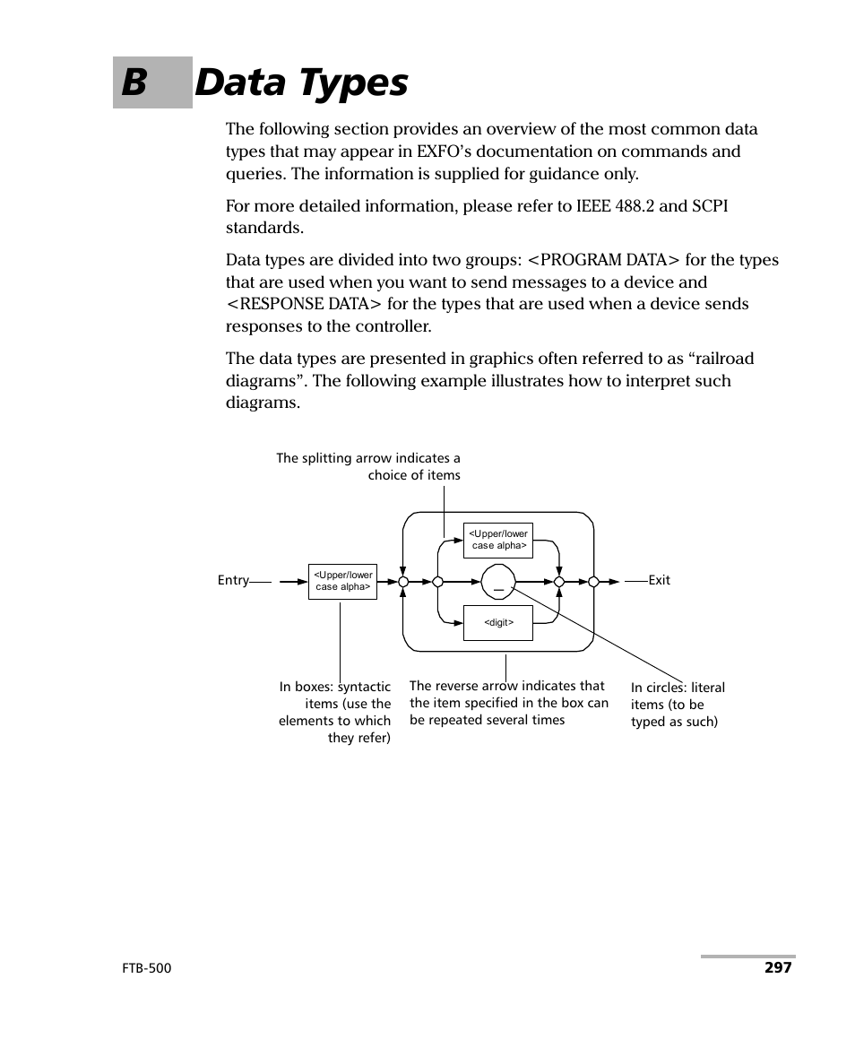 B data types | EXFO FTB-500 (Window XP) User Manual | Page 307 / 405
