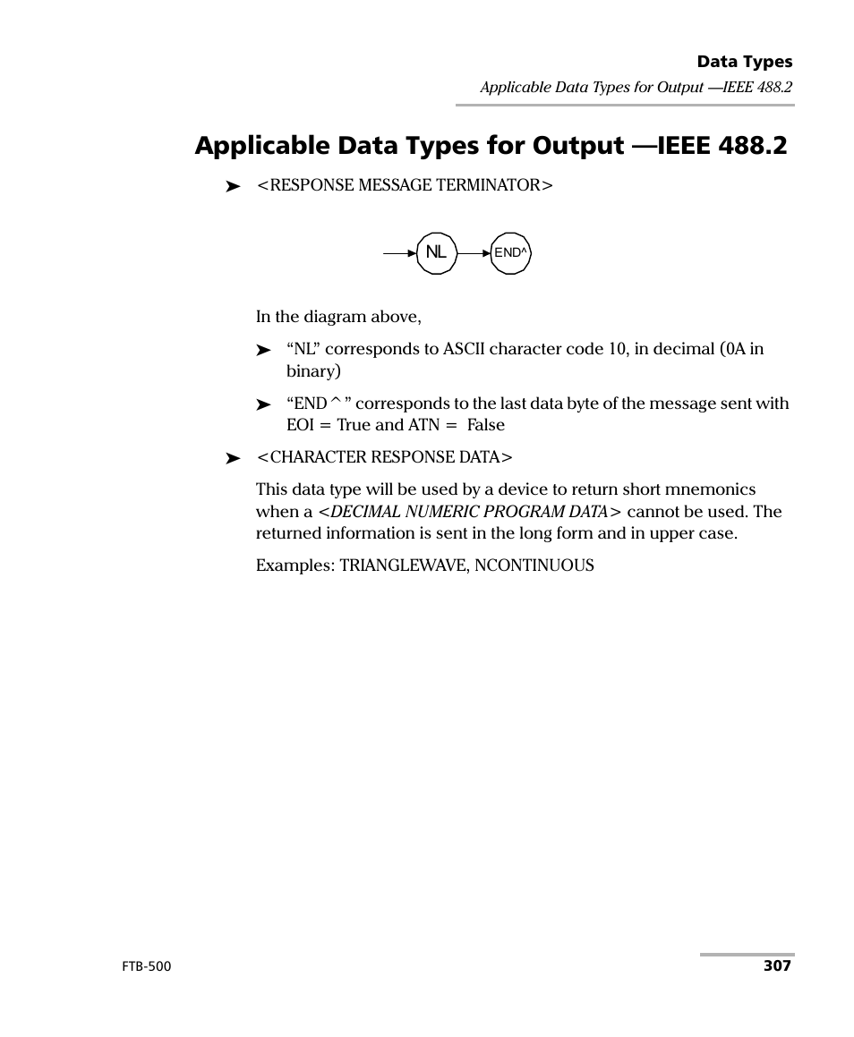 Applicable data types for output —ieee 488.2 | EXFO FTB-500 (Window XP) User Manual | Page 317 / 405