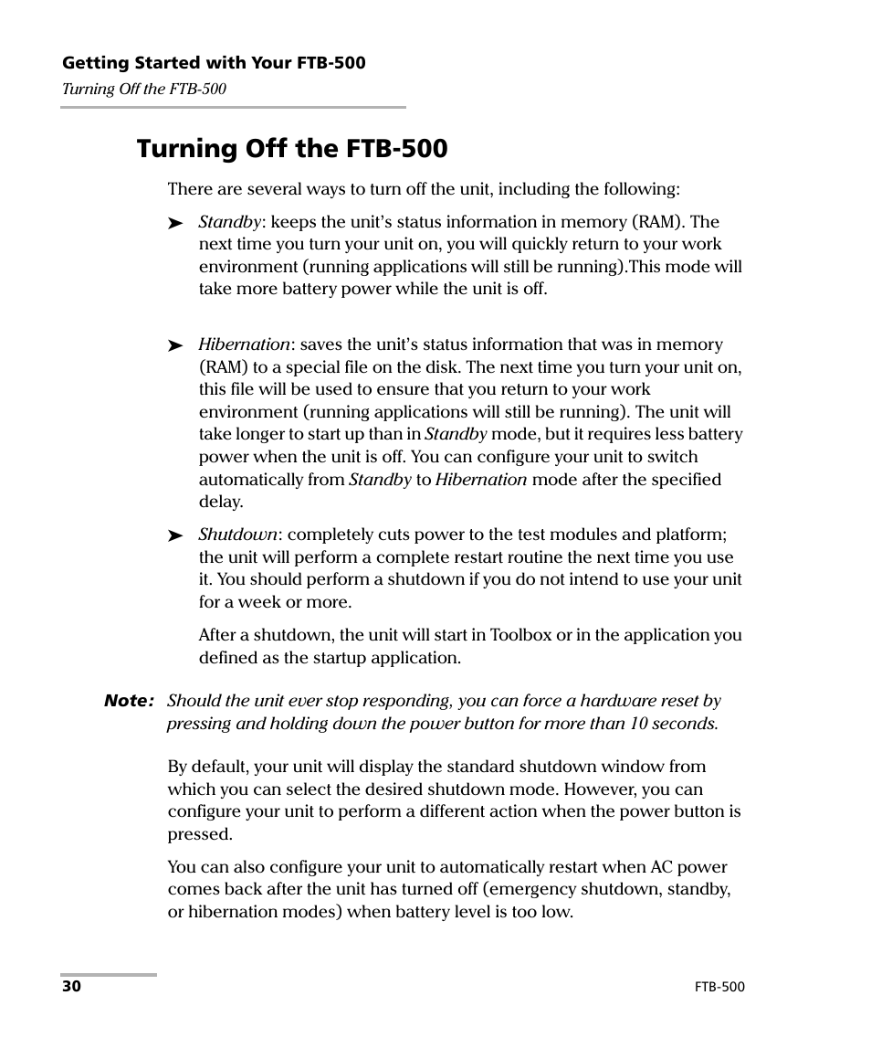 Turning off the ftb-500 | EXFO FTB-500 (Window XP) User Manual | Page 40 / 405