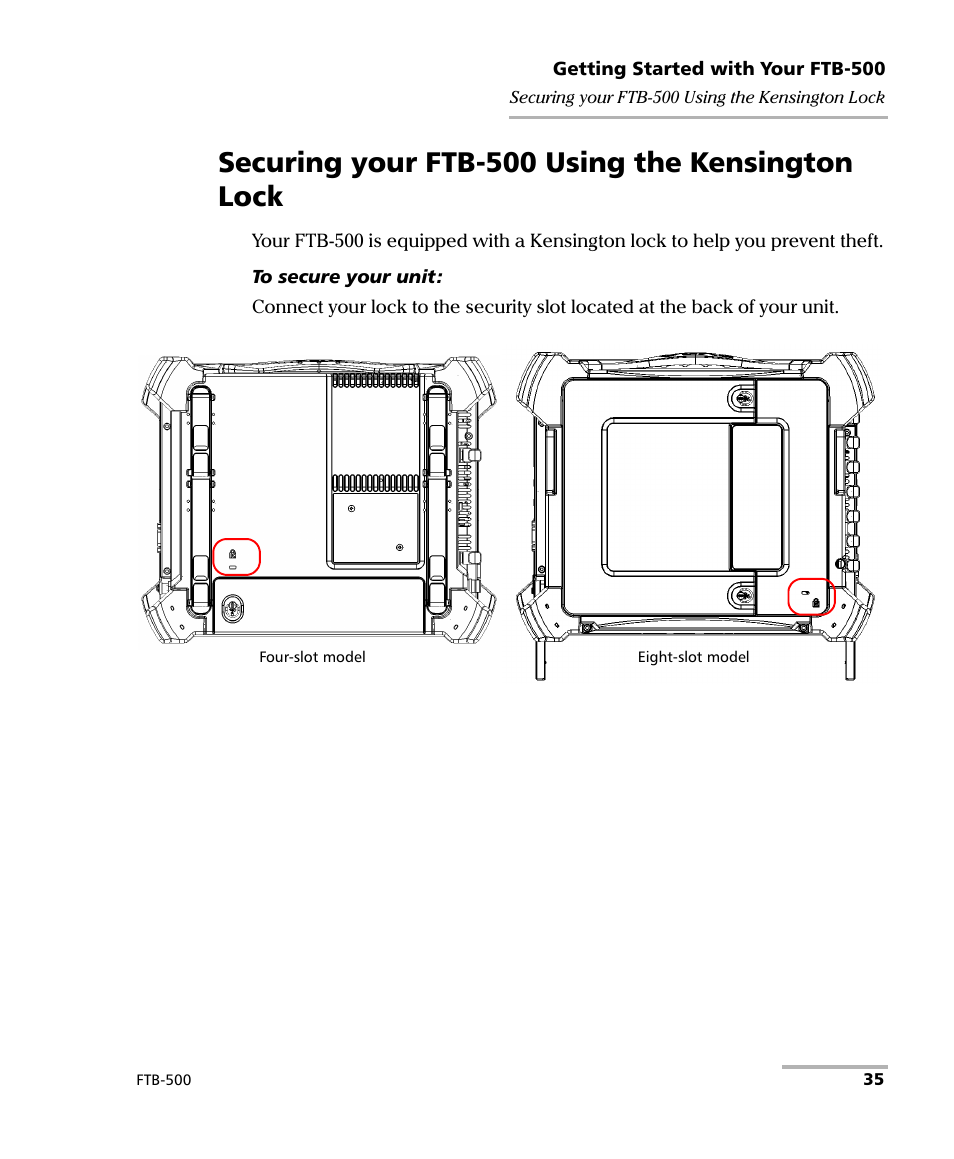 Securing your ftb-500 using the kensington lock | EXFO FTB-500 (Window XP) User Manual | Page 45 / 405